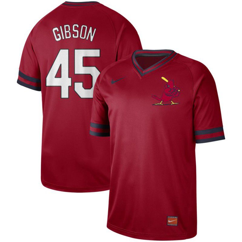 Men St. Louis Cardinals #45 Gibson Red Nike Cooperstown Collection Legend V-Neck MLB Jersey